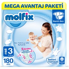 Molfix 3 Beden Bantlı Bebek Bezi 4-9 kg Ekstra Yumuşak Mega Avantaj Paketi 180 Adet