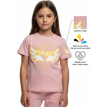 KarmeNova Angel Kanat & Hale Baskılı Içindeki Işığı Taşıyan %100 Pamuk Kız Çocuk T-Shirt Tişört | 4-9 Yaş