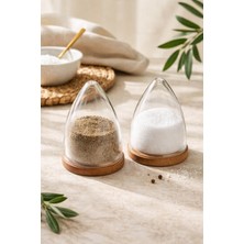 Handanca Ahşap Detaylı 2'li Mika Kristal (Cam Değildir) Tuzluk Karabiberlik Baharatlık Tuzluk 2li Tuzluk Seti