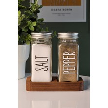 Handanca Ahşap Stantlı 2'li Cam Tuzluk Biberlik