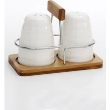 Handanca Bambu Standlı Porselen Tuzluk Seti