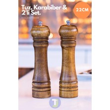 Handanca 2 Adet 22CM Doğal Ahşap Karabiber Tuz Kahve Baharat Öğütücü Ahşap Değirmen Tuzluk Biberlik