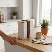 Origa Bambu Kapaklı 2 Katlı Saklama Kabı Seti (2x1 Lt)