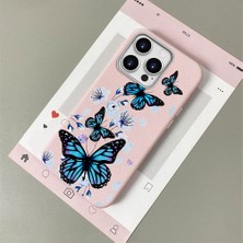 HONTINGA iPhone 14 Pro ile Uyumlu Kılıfı Deri Dokusu Anti Düşme Yumuşak Silikon Telefon Kılıfı Kelebek Desen K7-3066