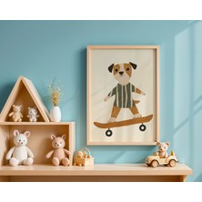 Pegziz Çocuk Odası Cool Sevimli Köpek Temalı Tablo Doğal Ahşap Çerçeveli Duvar Tablosu