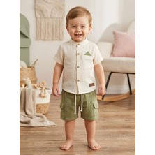 Butik Erkek Bebek %100 Pamuklu Müslin Kumaş Alt - Üst Şortlu 2'li Takım