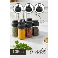 Handanca 6'lı Çift Kapaklı Mini Twice Cam Baharatlık Seti - Tuzluk Biberlik Chef Baharatlık 105ML