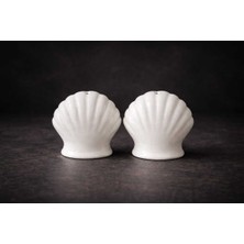 Handanca Iqey Home Seramik Deniz Kabuğu 2'li Şık Tuzluk Biberlik- Ev, Ofis, Hediyelik, Çeyiz- 7x7