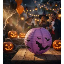 Dodomar Halloween Japon Feneri 30 cm Mor Yarasa Desenli Cadılar Bayramı Parti Süsleme
