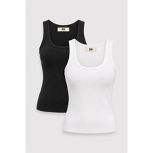 JUST UNIQUE DENIM J.U.D Cuello 82004-1 Dar Kesim 2'li Kadın U Yaka Basic Atlet