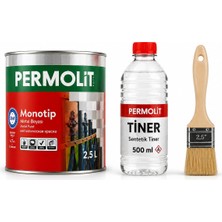 Permolit Monotip 2.5 Lt Parlak Yağlı Boya Seti + Tiner + Fırça | Metal & Ahşap Uyumlu, Pas Önleyici, Tam Set