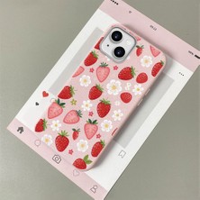 HONTINGA iPhone 14 ile Uyumlu Kılıfı Deri Dokusu Anti Düşme Yumuşak Silikon Telefon Kılıfı Çilek Desen K7-3071
