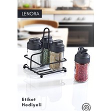 Handanca Metal Standlı 4'lü Çift Kapaklı Cam Baharatlık Seti - Lenora Tuzluk Biberlik Baharatlık Takımı