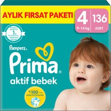 Prima Aktif Bebek, Bebek Bezi 4 Numara, 136 adet
