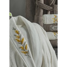 Dantela Premium Daisy 6 Parça Pamuk Aile Bornoz Seti-Krem Bej