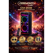 Ceremony Audio | CM-210 | Taşınabilir Bluetooth Parti Hoparlör | 2X10 Inç Woofer | 600WATT | Tws | Disco Lights