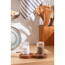 Handanca Standlı Tuzluk Seti - 2'li Ahşap Kapaklı Plastik Tuzluk Seti - Standlı