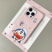 HONTINGA iPhone 14 Pro Max ile Uyumlu Kılıfı Deri Dokusu Anti Düşme Yumuşak Silikon Telefon Kılıfı Doraemon Desen K7-3070