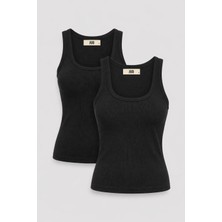JUST UNIQUE DENIM J.U.D Cuello 82004-1 Dar Kesim 2'li Kadın U Yaka Basic Atlet