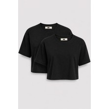 JUST UNIQUE DENIM J.U.D Lucia 82001-1 Oversize Crop 2'li Kadın Basic T-Shirt