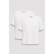 JUST UNIQUE DENIM J.U.D Emilia 80002-1 Oversize 2'li Kadın Basic T-Shirt