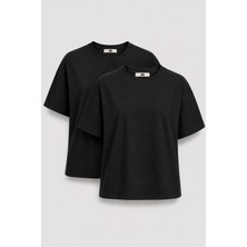 JUST UNIQUE DENIM J.U.D Emilia 80002-1 Oversize 2'li Kadın Basic T-Shirt