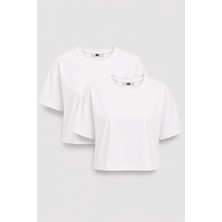 JUST UNIQUE DENIM J.U.D Lucia 82001-1 Oversize Crop 2'li Kadın Basic T-Shirt