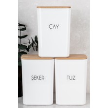 Handanca 3 Adet Saklama Kabı 3 Lt Çay Şeker Tuz Saklama Kabı Seti Vakum Ahşap Kapaklı Etiketli Kavanoz
