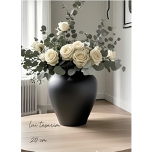 Handanca Seramik Bohem Zarif Iskandinav Tarzı Trend Orta Boy 20 cm Vazo Siyah