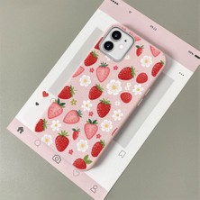 HONTINGA iPhone 11 ile Uyumlu Kılıfı Deri Dokusu Anti Düşme Yumuşak Silikon Telefon Kılıfı Çilek Desen K7-3071