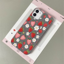 HONTINGA iPhone 11 ile Uyumlu Kılıfı Deri Dokusu Anti Düşme Yumuşak Silikon Telefon Kılıfı Çilek Desen K7-3071