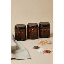 Handanca Amber Cam Baharatlık Seti - Salt, Pepper, Other Yazılı – 3'lü Set / 250 ml