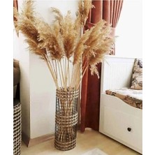 Handanca Dekoratif Jüt Hasır Metal Tel Örgülü El Yapımı Çiçek Pampas Vazosu Üç Örgü 50CM
