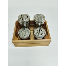 Handanca Tuzluk-Pul Biber-Kekik Serpici Paslanmaz Çelik+Kayın KASA(7X9)-(7X13) cm Lüks (5'li)