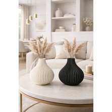 Handanca Dekoratif Çizgili Vazo 2’li Set (Siyah & Beyaz) | Modern Minimal