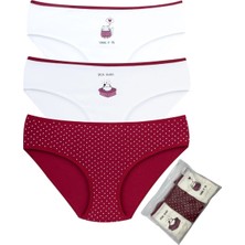 Eslara Kadın 3'lü Paket Pamuklu Kedi ve Kalp Baskılı Bikini Külot Seti