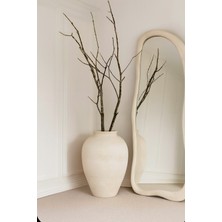 Handanca Krem Rengi Dokulu Vazo Stoneware Modern Iskandinav Tarzpota Ev Dekorasyon Toprak El Yapımı 38*28 cm