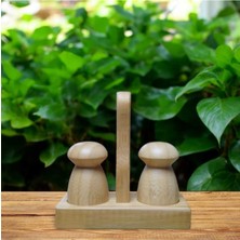 Handanca Şık Bambu Tuzluk Biberlik Seti Standlı