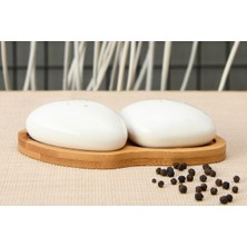 Handanca Bambu Altlıklı Porselen Stone Tuzluk ve Biberlik 16*3,5cm