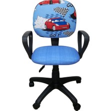 Depolife Yarış Arabası Desenli Çocuk Genç Odası Çalışma Koltuğu Kumaş Döşeme Tekerlekli
