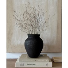 Handanca Siyah Vazo Modern Iskandinav Tarz Sante Vazo Ev Dekorasyon Toprak El Yapımı Stoneware Vazo 25 cm