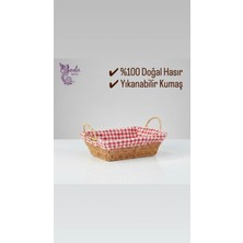 Handanca Hasır Ekmeklik Sepeti – Dikdörtgen Ekmek Sunum Sepeti 20×27 cm – Kumaşlı Hasır Servis Sepeti