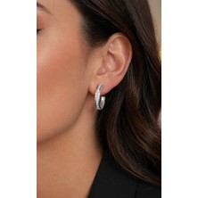 Miraç Gümüş Takı Atölyem 925 Ayar Gümüş Zirkon Taşlı Özel Işçilikli Halka Küpe ( 3cm )
