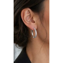 Miraç Gümüş Takı Atölyem 925 Ayar Gümüş Zirkon Taşlı Özel Işçilikli Halka Küpe ( 4cm )