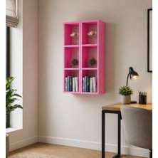 Dekormer Design Kitaplık Oturma Odası Duvar Rafı 2 Li Birleşik Mobilya Takım Pembe