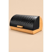 Mis Kitchen Bambu Ekmek Kutusu - Siyah Metal Kapaklı Ekmek Dolabı Roll Top Bread Box