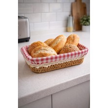 Handanca Rattan Hasır Ekmeklik Kare Pötikare Kumaşlı Masa Üstü Ekmek Sepeti Mutfak Organizer