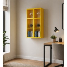 Dekormer Design Kitaplık Oturma Odası Duvar Rafı 2 Li Birleşik Mobilya Takım Sarı