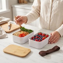 Origa Bambu Kapaklı Kare Saklama Kabı 2'li Lunch Box - 2X500 ml