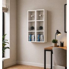 Dekormer Design Kitaplık Oturma Odası Duvar Rafı 2 Li Birleşik Mobilya Takım Beyaz